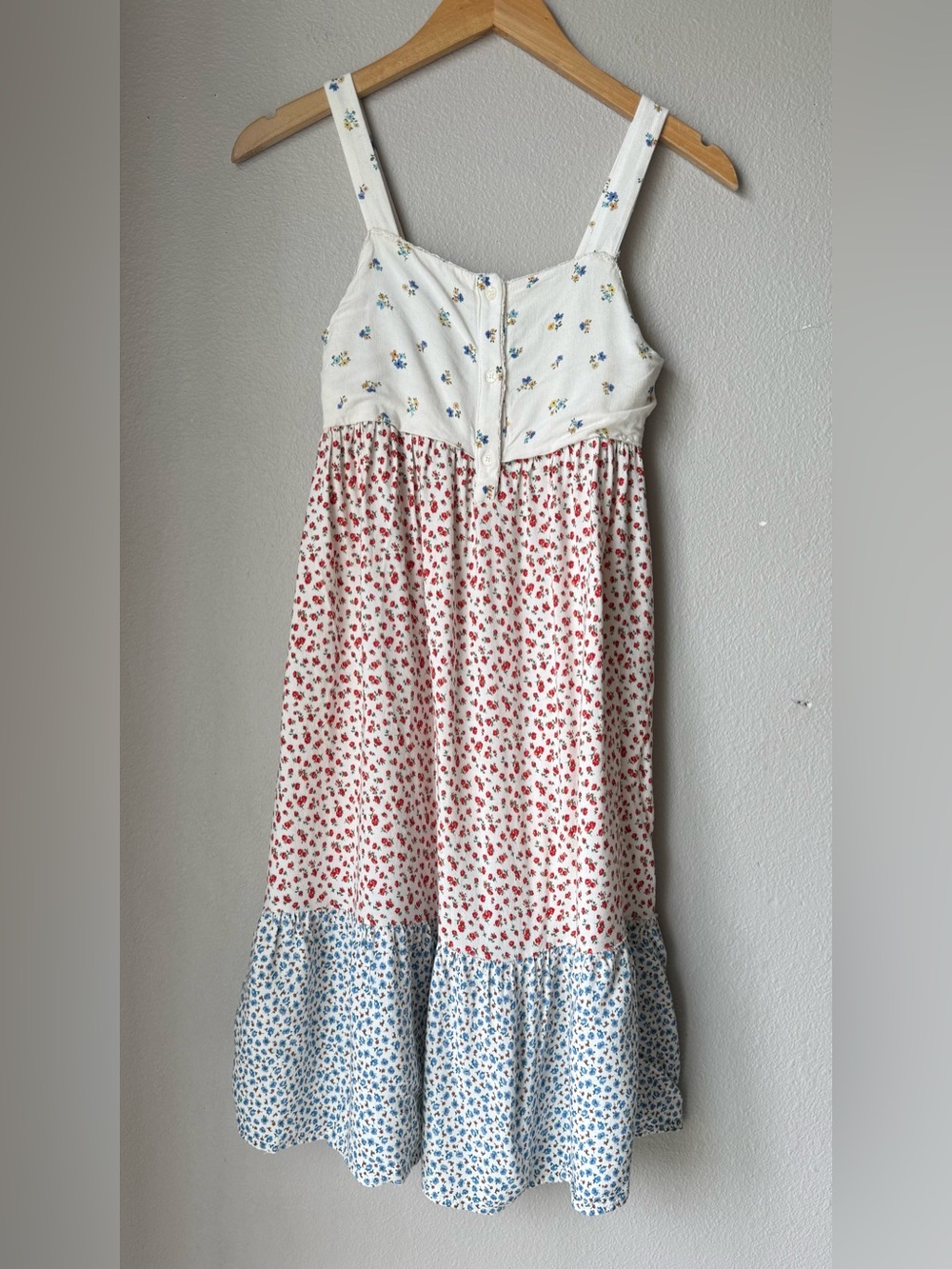 Zara White Multi-Print Tiered Sundress with Red & Blue Floral Girls Size 13-14